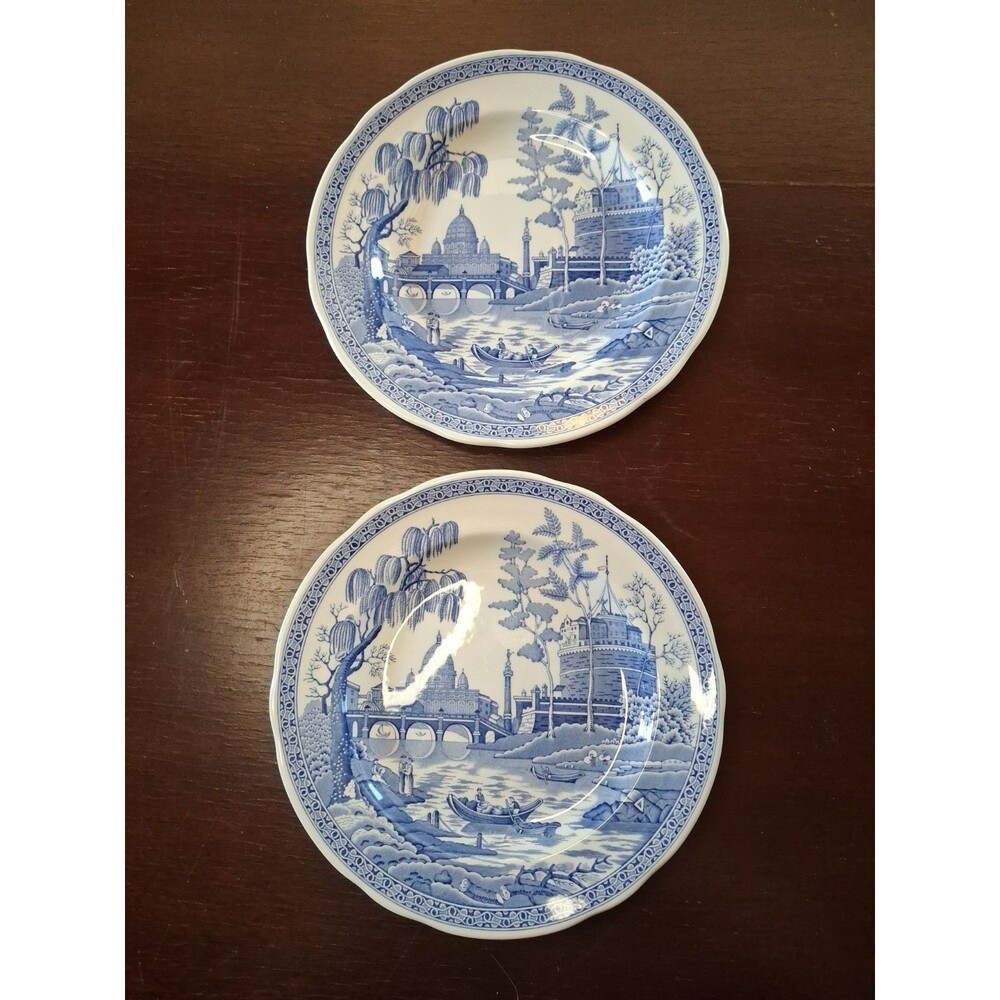 TWO SPODE THE BLUE ROOM COLLECTION 'ROME' BLUE AND WHITE 10.5 INCH DINNER PLATE